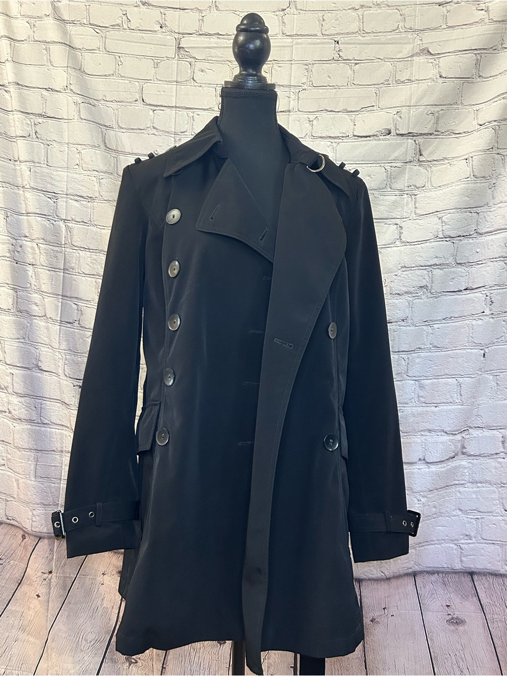 Sonoma Black Double-Breasted Trench Coat